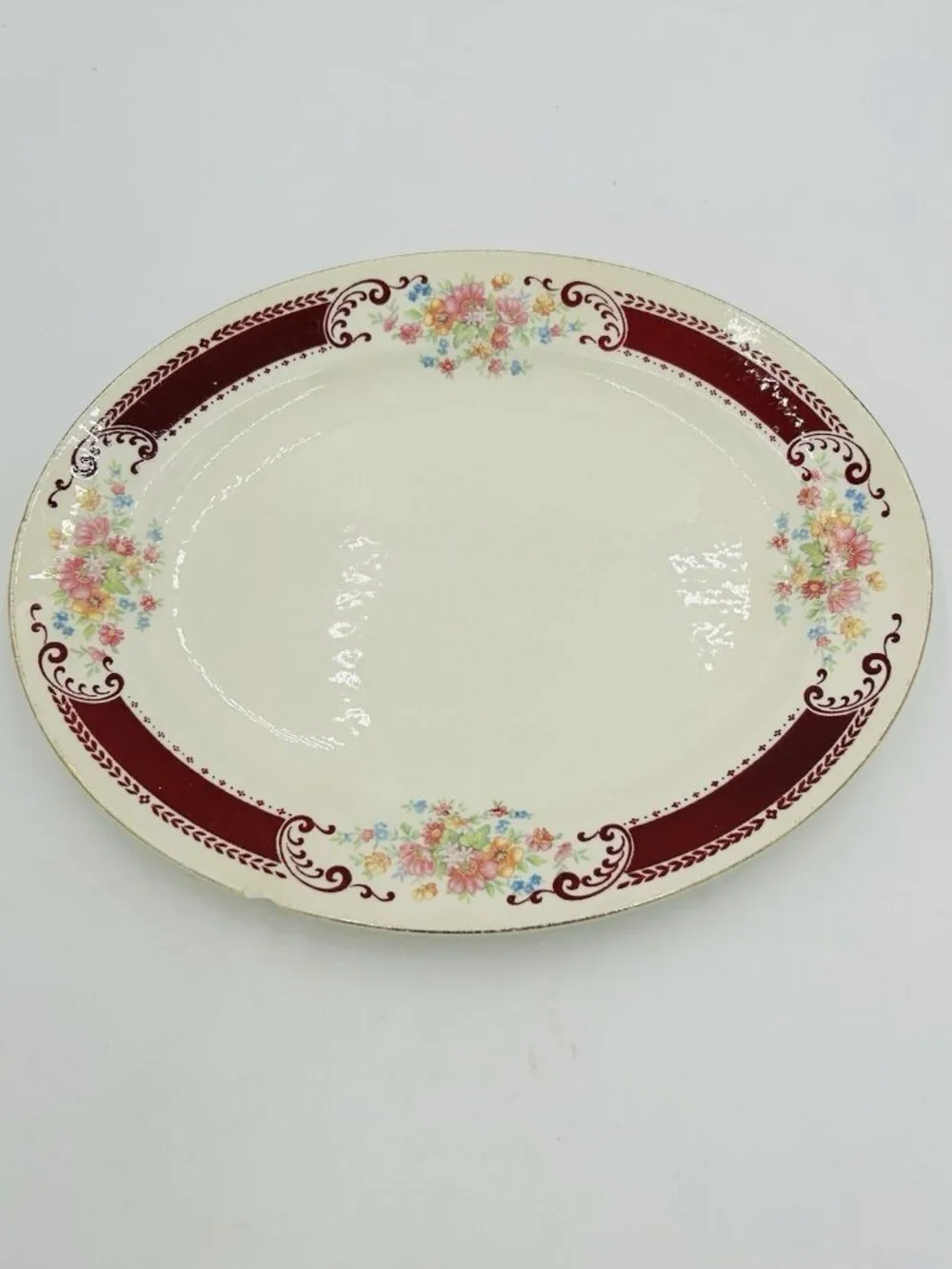 Vintage Homer Laughlin Cranberry Floral Pattern 11.75